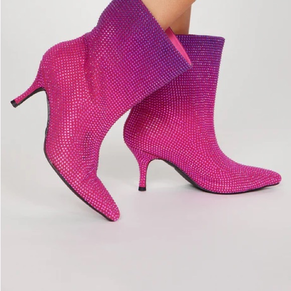 Vibrant Pink and Purple Heeled Boots - Picture 3 of 4